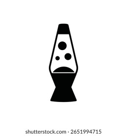 Uma silhueta preta ilustração vetorial de uma lâmpada de lava contra um fundo branco A lâmpada é retratada em um estilo minimalista simples com formas arredondadas e uma base flamejante.