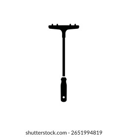 Black silhouette vector illustration of a long handled weeder on a white background. The image is simple and minimalist.