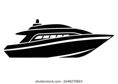 Um vetor de silhueta preta ilustração de um iate de luxo contra um fundo branco O iate é retratado em vista de perfil com linhas simples e formas.