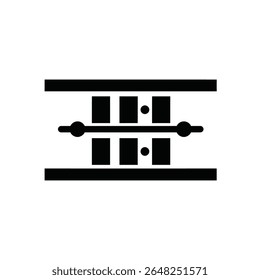 Uma ilustração de vetor de silhueta preta de um ícone de gráfico de resultado de correspondência contra um fundo branco. O ícone consiste em barras retangulares e círculos organizados para representar uma pontuação ou resultado.