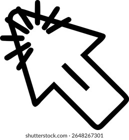 A black silhouette vector illustration of a mouse cursor with a stitched design around its top. The style is bold and simple.