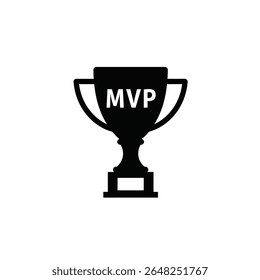 Um vetor de silhueta preta ilustração de um troféu de prêmio MVP contra um fundo branco O troféu é retratado em um estilo simples com as letras MVP claramente visíveis.