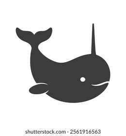 Black silhouette vector illustration of a narwhal