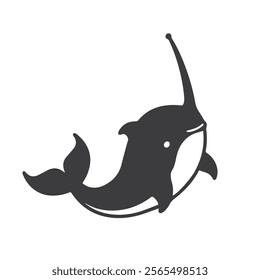 Black silhouette vector illustration of a narwhal