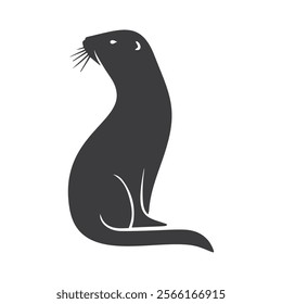 Black silhouette vector illustration of an otter