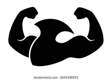 Schwarze Silhouette, Vektorgrafik eines Paares von biegsamen Bizeps auf weißem Hintergrund, einfacher Grafikstil