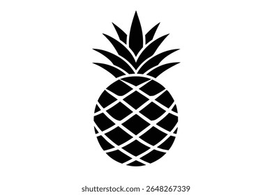 A black silhouette vector illustration of a pineapple against a white background The pineapple is depicted in a simple geometric style
