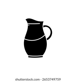 Black silhouette vector illustration of a pitcher jug with handle, isolated on white background. Simple kitchenware design element suitable for graphic design and print use.