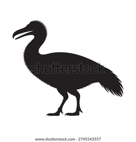 Black silhouette vector illustration prominently features an imposing extinct flightless bird profile suitable for educational history or wildlife design projects.