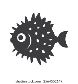 Black silhouette vector illustration of a pufferfish