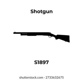 A black silhouette vector illustration of a pump-action S1897 shotgun isolated on a white background.