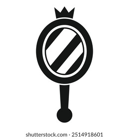 Ilustração de vetor de silhueta preta de um espelho da mão da rainha com a luz refletora da coroa isolada em um fundo branco no estilo simples
