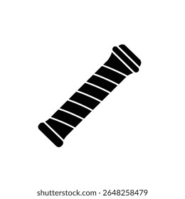 A black silhouette vector illustration of a racket grip against a white background The grip is depicted with diagonal stripes. The style is simple and minimal.