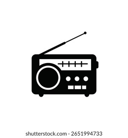 Um vetor de silhueta preta ilustração de um rádio com uma antena contra um fundo branco O estilo é simples e minimalista
