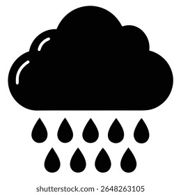 Um vetor de silhueta preta ilustração de uma nuvem de chuva com dez gotas de chuva caindo abaixo É um gráfico simples com um estilo minimalista contra um fundo branco