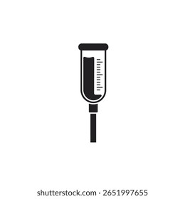 A black silhouette vector illustration of a rain gauge on a white background The gauge shows a level of liquid inside a graduated cylinder with a scale. The style is simple and minimalist.