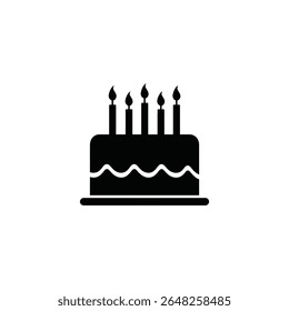 Um vetor de silhueta preta ilustração de um bolo de aniversário retangular com cinco velas em um fundo branco O bolo é simples e mínimo em estilo