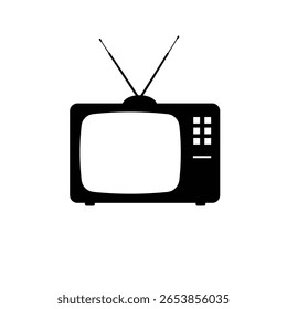 Vetor de silhueta preta ilustração de uma televisão retrô sobre um fundo branco A TV tem um design simples com antena visível e botões