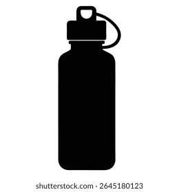 Um vetor de silhueta preta ilustração de uma garrafa de água reutilizável contra um fundo branco A garrafa tem um design simples com uma tampa e um loop de transporte.