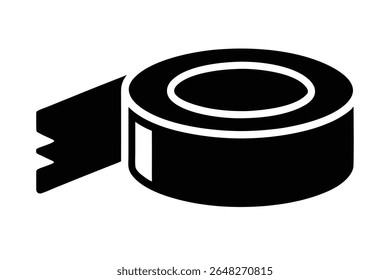 Black silhouette vector illustration of a roll of packing tape against a white background The tape is shown in a three-dimensional perspective with a section of tape unwound.