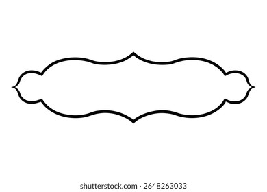 A black silhouette vector illustration of a royal inspired frame against a white background The frame has a wavy ornate design with curved lines and symmetrical shapes