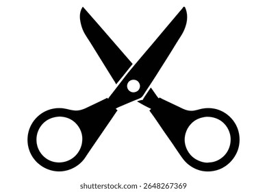 Black silhouette vector illustration of scissors against a white background The image is a simple graphic representation of scissors in a minimalist style