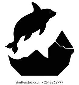 Ilustração do vetor da silhueta preta de um selo saltando de um iceberg contra um fundo branco. Estilo gráfico simples.
