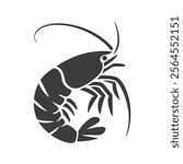 Black silhouette vector illustration of a shrimp