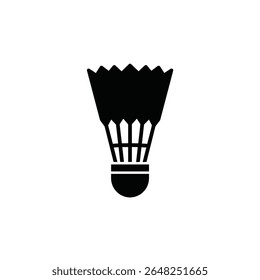 A black silhouette vector illustration of a shuttlecock against a white background The shuttlecock is centrally positioned and features a simple design.
