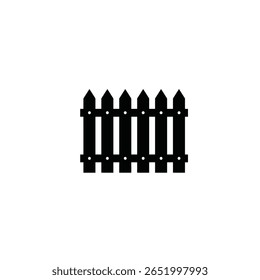 Um vetor de silhueta preta ilustração de um ícone de cerca de jardim simples definido contra um fundo branco A cerca é representada com topos pontiagudos e pequenos círculos que representam fixadores.