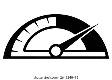 A black silhouette vector illustration of a speedometer against a white background The speedometer needle points to the upper right quadrant. The style is simple and minimal.
