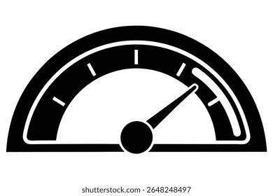 A black silhouette vector illustration of a speedometer shows a needle pointing slightly above the halfway mark against a white background. The style is simple and minimal.