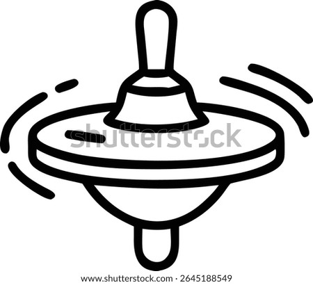 Black silhouette vector illustration of a spinning top toy in motion against a white background. The design uses bold lines to depict the toy's form and movement.