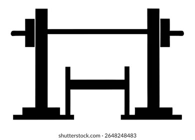 Ilustração de vetor de silhueta preta de um rack agachado com barbell e pesos design simples contra um fundo branco