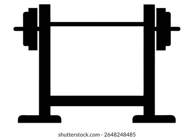 Um vetor de silhueta preta ilustração de um rack de agachamento com uma campainha e placas de peso É um design plano simples com uma cor preta sólida contra um fundo branco