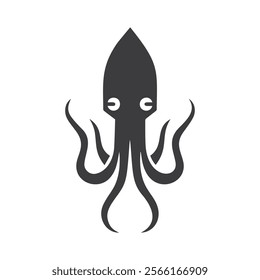 Black silhouette vector illustration of a squid