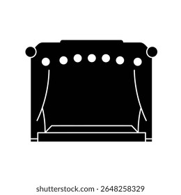 Black silhouette vector illustration of a stage with spotlights against a white background Simple design with minimal details