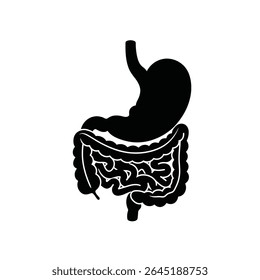 Black silhouette vector illustration of a stomach and intestines on a white background The style is simple and minimal