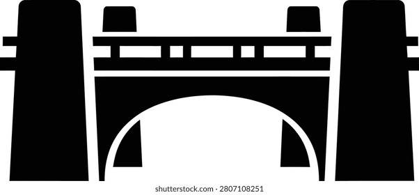 Black silhouette vector illustration of a sturdy stone arch bridge