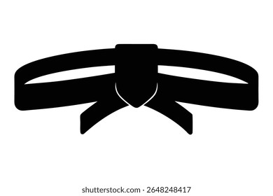 A black silhouette vector illustration of a taekwondo belt tied in a knot against a white background. The image is simple and bold.
