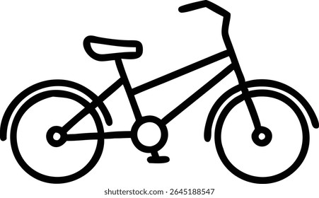A black silhouette vector illustration of a tricycle with pedals on a white background The style is simple and minimalist with bold black lines.
