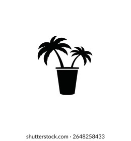 A black silhouette vector illustration of two palm trees inside a cup on a white background The style is simple and minimal