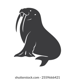 Black silhouette vector illustration of a walrus