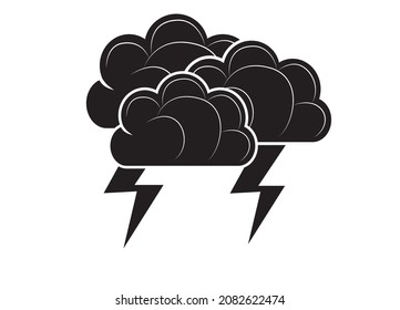 Black silhouette Vector illustration of weather storm, symbol of rain - weather and lightning icon.