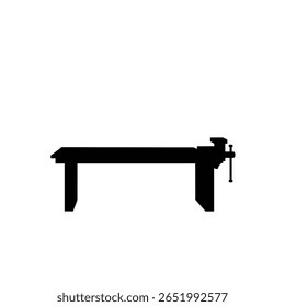 Ilustração de vetor de silhueta preta de uma bancada com uma vise em um plano de fundo branco simples design