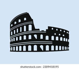 A black silhouette vector of the majestic Colosseum in Rome.