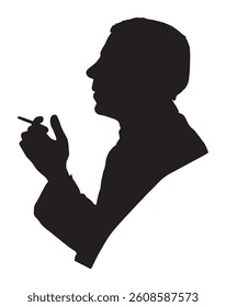 black silhouette vector, man smoking a cigarette in black and white, isolated