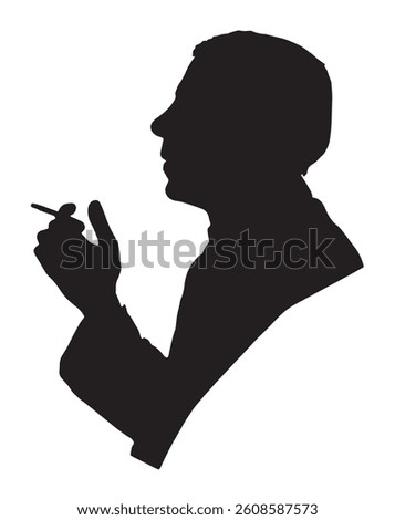black silhouette vector, man smoking a cigarette in black and white, isolated
