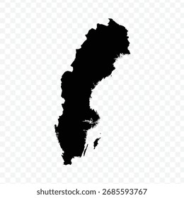 Schwarze Silhouette, Vektorkarte von Schweden einzeln auf transparentem Hintergrund