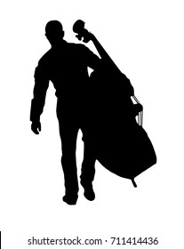 black silhouette vector of a musician holding the big cello